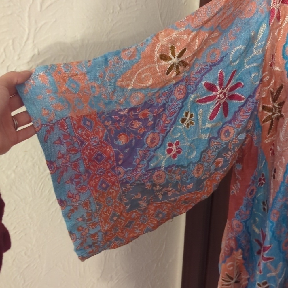 Time For Me Embroidered Bohemian Flowy Open Fringe Cardigan Size 2X - Picture 6 of 9
